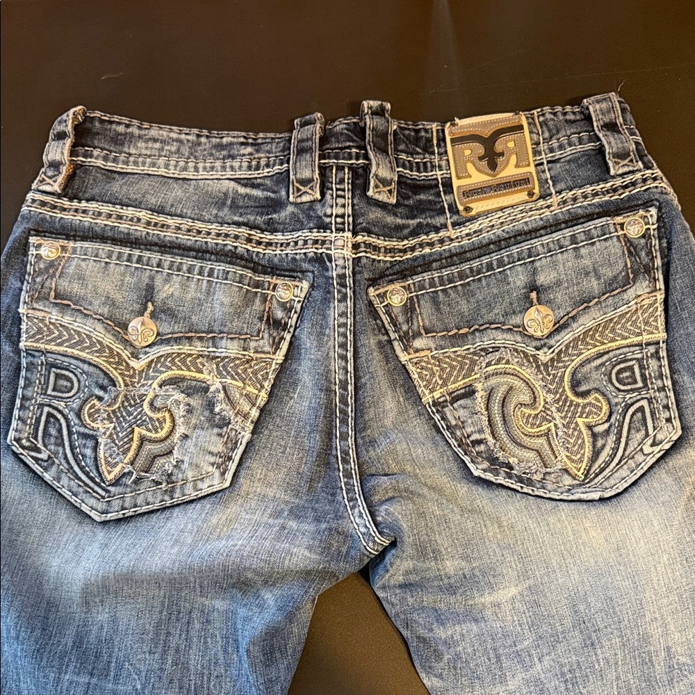 Rock Revival Distressed Blue Straight Cut Jeans